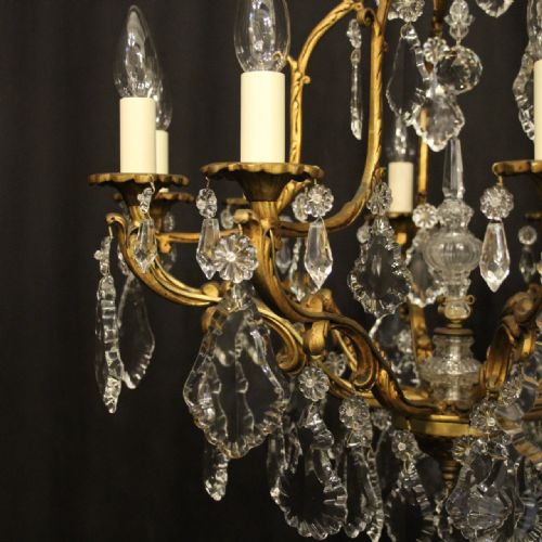 FRENCH GILDED BRONZE CRYSTAL 10 LIGHT ANTIQUE CHANDELIER - ADDITIONAL PHOTO 7