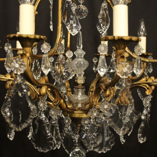 FRENCH GILDED BRONZE CRYSTAL 10 LIGHT ANTIQUE CHANDELIER - ADDITIONAL PHOTO 8