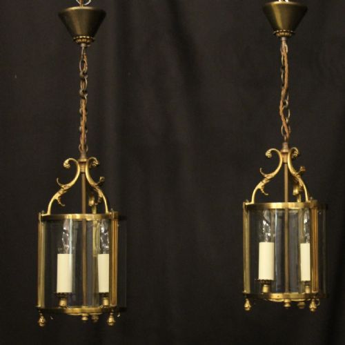 french pair of gilded twin light convex hall lanterns - CATEGORY: ANTIQUE LIGHTING - DATED 1930