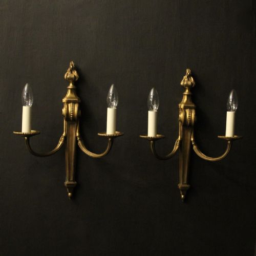 french pair of gilded bronze twin arm antique wall lights - CATEGORY: ANTIQUE LIGHTING - DATED 1900