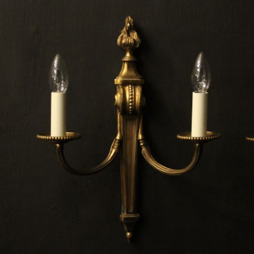 FRENCH PAIR OF GILDED BRONZE TWIN ARM ANTIQUE WALL LIGHTS - ADDITIONAL PHOTO 1
