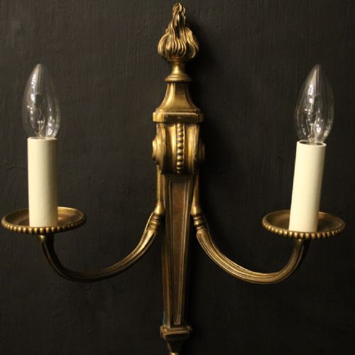FRENCH PAIR OF GILDED BRONZE TWIN ARM ANTIQUE WALL LIGHTS - ADDITIONAL PHOTO 2