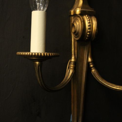 FRENCH PAIR OF GILDED BRONZE TWIN ARM ANTIQUE WALL LIGHTS - ADDITIONAL PHOTO 3
