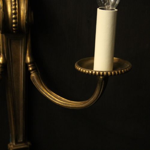 FRENCH PAIR OF GILDED BRONZE TWIN ARM ANTIQUE WALL LIGHTS - ADDITIONAL PHOTO 6