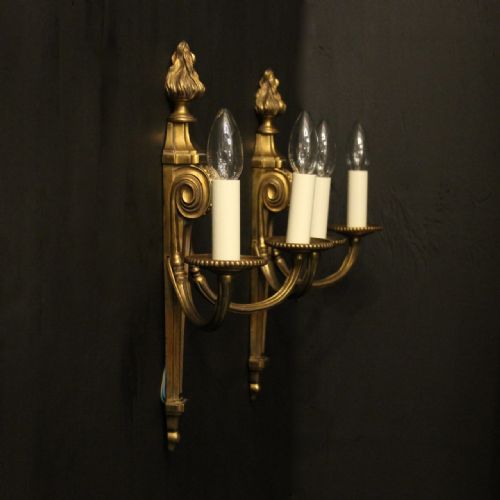 FRENCH PAIR OF GILDED BRONZE TWIN ARM ANTIQUE WALL LIGHTS - ADDITIONAL PHOTO 9