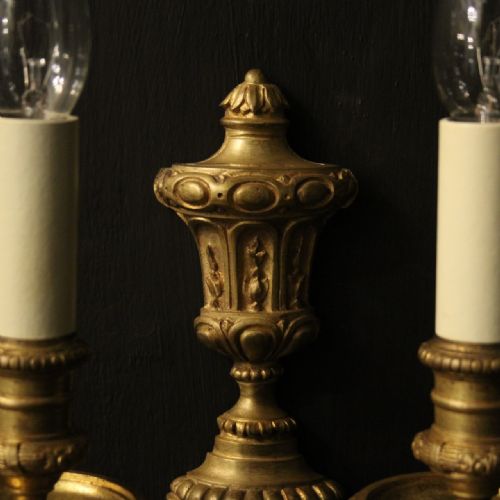 FRENCH PAIR OF GILDED BRONZE TWIN ARM WALL SCONCES - ADDITIONAL PHOTO 3