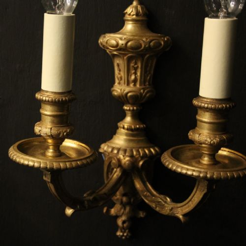 FRENCH PAIR OF GILDED BRONZE TWIN ARM WALL SCONCES - ADDITIONAL PHOTO 6