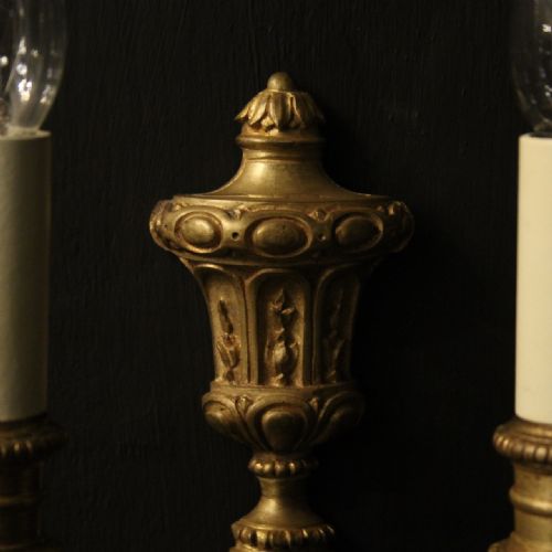 FRENCH PAIR OF GILDED BRONZE TWIN ARM WALL SCONCES - ADDITIONAL PHOTO 8