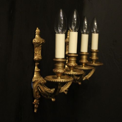 FRENCH PAIR OF GILDED BRONZE TWIN ARM WALL SCONCES - ADDITIONAL PHOTO 9