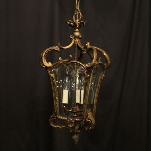 french gilded bronze antique hall lantern - CATEGORY: ANTIQUE LIGHTING - DATED 1920