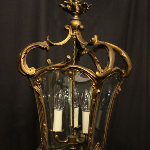 FRENCH GILDED BRONZE ANTIQUE HALL LANTERN - ADDITIONAL PHOTO 4