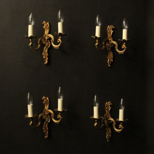 french set of 4 gilded opposing twin arm wall lights - CATEGORY: ANTIQUE LIGHTING - DATED 1930
