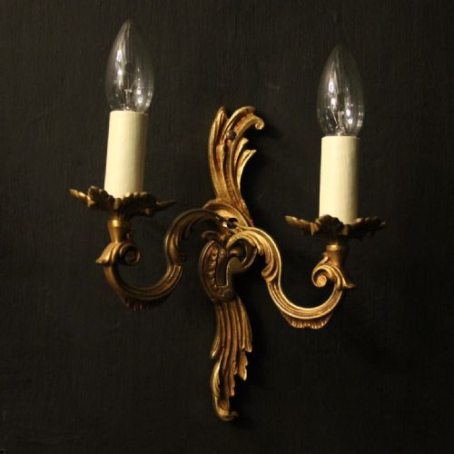 FRENCH SET OF 4 GILDED OPPOSING TWIN ARM WALL LIGHTS - ADDITIONAL PHOTO 1