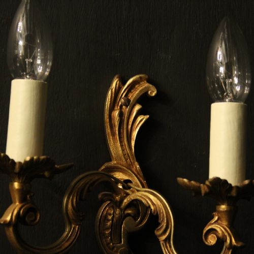 FRENCH SET OF 4 GILDED OPPOSING TWIN ARM WALL LIGHTS - ADDITIONAL PHOTO 2