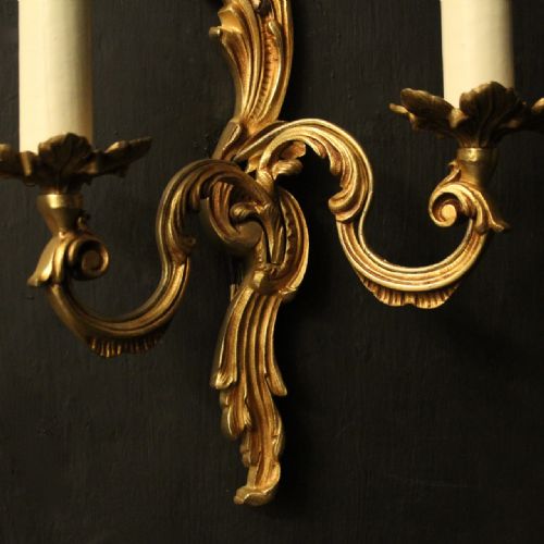 FRENCH SET OF 4 GILDED OPPOSING TWIN ARM WALL LIGHTS - ADDITIONAL PHOTO 3