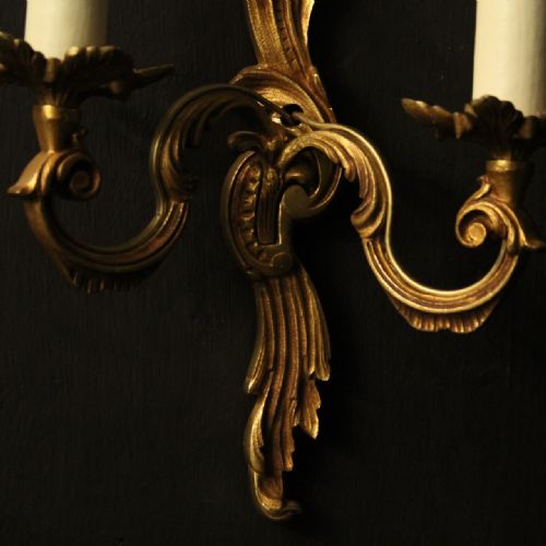 FRENCH SET OF 4 GILDED OPPOSING TWIN ARM WALL LIGHTS - ADDITIONAL PHOTO 4