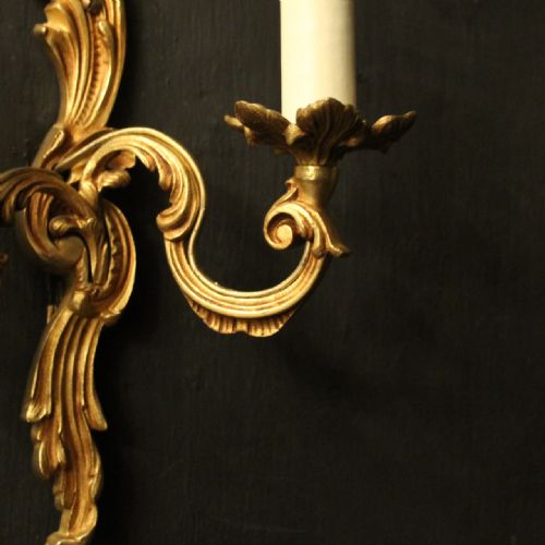 FRENCH SET OF 4 GILDED OPPOSING TWIN ARM WALL LIGHTS - ADDITIONAL PHOTO 6