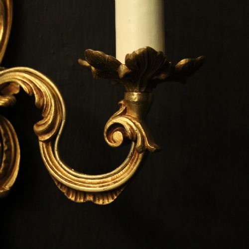 FRENCH SET OF 4 GILDED OPPOSING TWIN ARM WALL LIGHTS - ADDITIONAL PHOTO 7