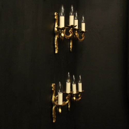 FRENCH SET OF 4 GILDED OPPOSING TWIN ARM WALL LIGHTS - ADDITIONAL PHOTO 9