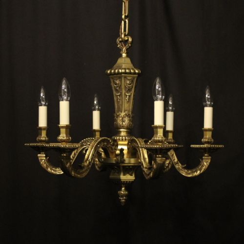 french gilded bronze 6 light antique chandelier - CATEGORY: ANTIQUE LIGHTING - DATED 19TH CENTURY