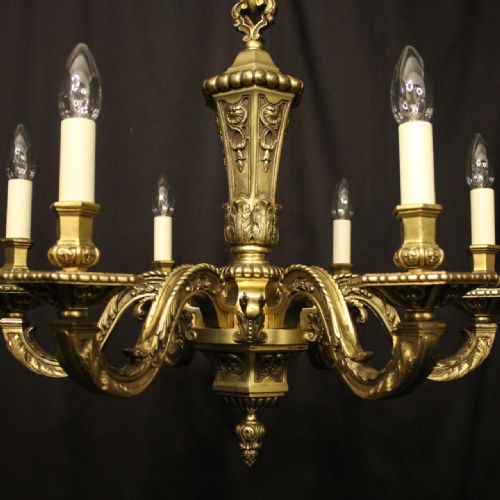 FRENCH GILDED BRONZE 6 LIGHT ANTIQUE CHANDELIER - ADDITIONAL PHOTO 1