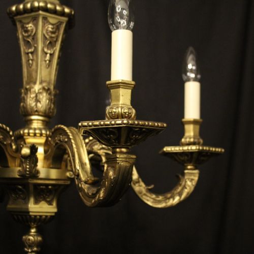 FRENCH GILDED BRONZE 6 LIGHT ANTIQUE CHANDELIER - ADDITIONAL PHOTO 2