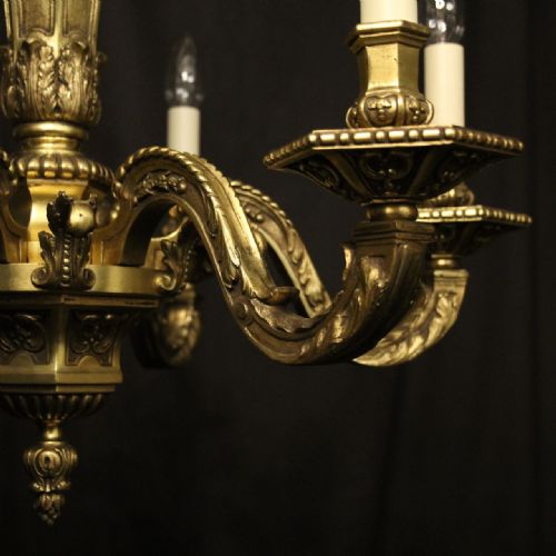 FRENCH GILDED BRONZE 6 LIGHT ANTIQUE CHANDELIER - ADDITIONAL PHOTO 3