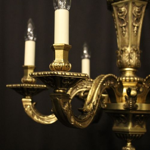 FRENCH GILDED BRONZE 6 LIGHT ANTIQUE CHANDELIER - ADDITIONAL PHOTO 4