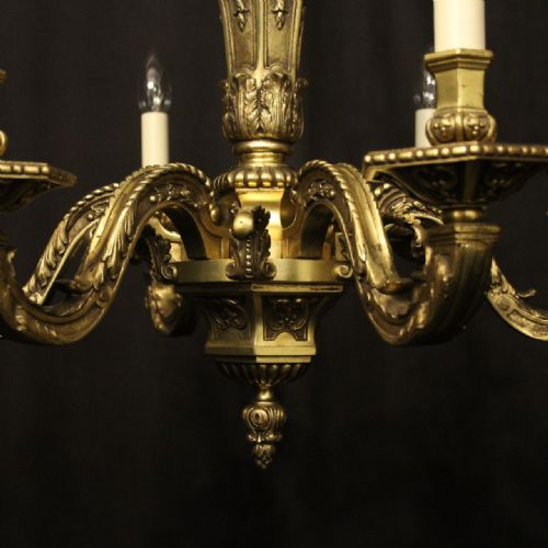 FRENCH GILDED BRONZE 6 LIGHT ANTIQUE CHANDELIER - ADDITIONAL PHOTO 5