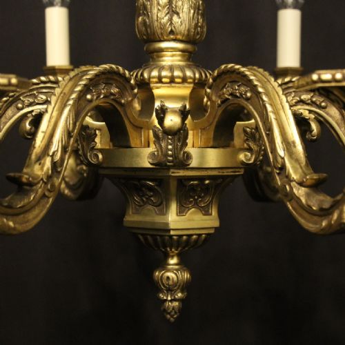 FRENCH GILDED BRONZE 6 LIGHT ANTIQUE CHANDELIER - ADDITIONAL PHOTO 7