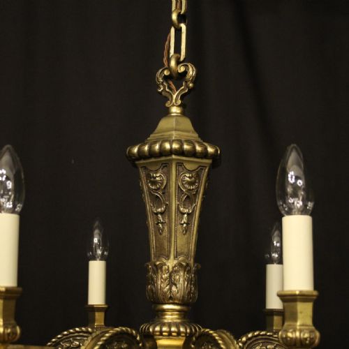 FRENCH GILDED BRONZE 6 LIGHT ANTIQUE CHANDELIER - ADDITIONAL PHOTO 8
