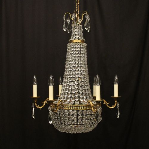 french gilded 9 light tent waterfall chandelier - CATEGORY: ANTIQUE LIGHTING - DATED 1920