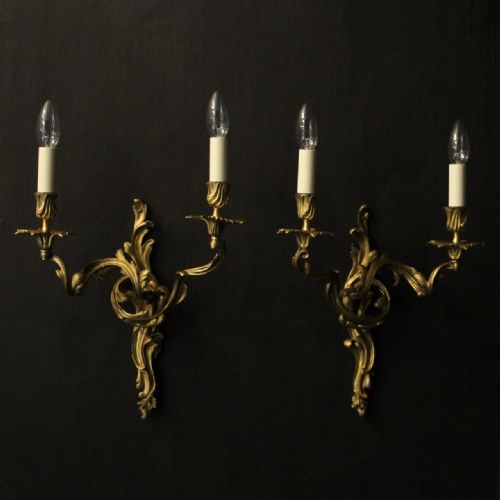 french pair of bronze antique wall sconces - CATEGORY: ANTIQUE LIGHTING - DATED 19TH CENTURY