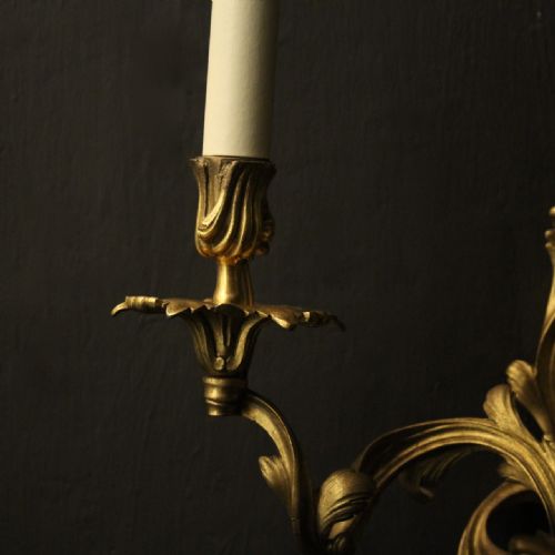 FRENCH PAIR OF BRONZE ANTIQUE WALL SCONCES - ADDITIONAL PHOTO 3