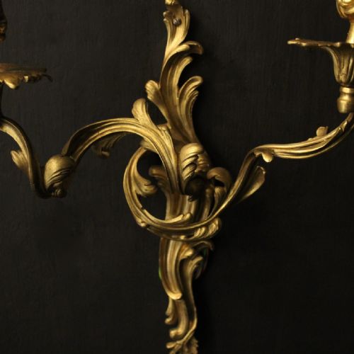 FRENCH PAIR OF BRONZE ANTIQUE WALL SCONCES - ADDITIONAL PHOTO 5