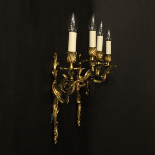 FRENCH PAIR OF BRONZE ANTIQUE WALL SCONCES - ADDITIONAL PHOTO 9
