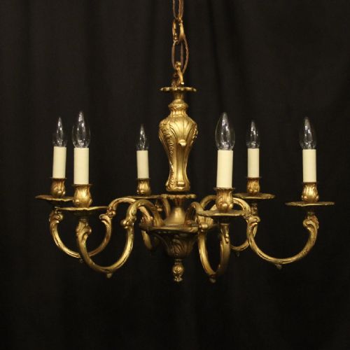 french gilded bronze 6 light antique chandelier - CATEGORY: ANTIQUE LIGHTING - DATED 1930