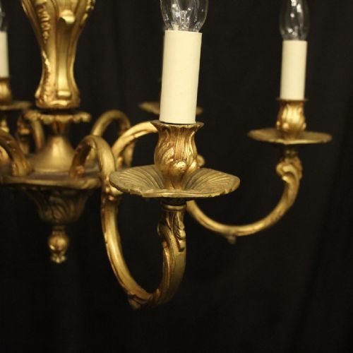 FRENCH GILDED BRONZE 6 LIGHT ANTIQUE CHANDELIER - ADDITIONAL PHOTO 1