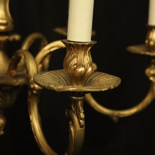 FRENCH GILDED BRONZE 6 LIGHT ANTIQUE CHANDELIER - ADDITIONAL PHOTO 2