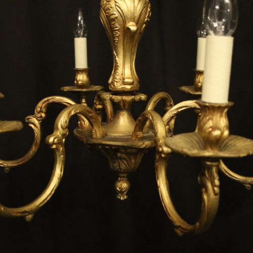 FRENCH GILDED BRONZE 6 LIGHT ANTIQUE CHANDELIER - ADDITIONAL PHOTO 3