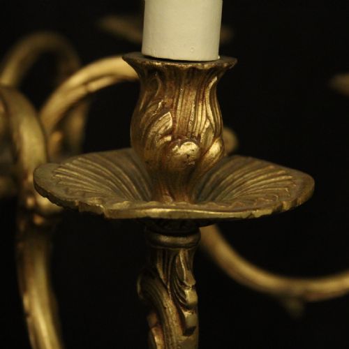 FRENCH GILDED BRONZE 6 LIGHT ANTIQUE CHANDELIER - ADDITIONAL PHOTO 4