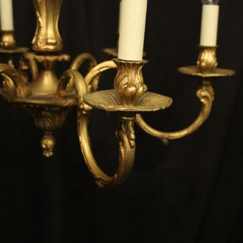 FRENCH GILDED BRONZE 6 LIGHT ANTIQUE CHANDELIER - ADDITIONAL PHOTO 6