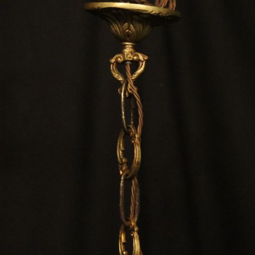 FRENCH GILDED BRONZE 6 LIGHT ANTIQUE CHANDELIER - ADDITIONAL PHOTO 9