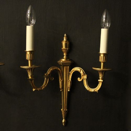 FRENCH PAIR OF GILDED TWIN ARM WALL LIGHTS - ADDITIONAL PHOTO 1