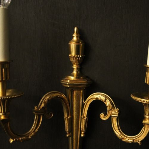 FRENCH PAIR OF GILDED TWIN ARM WALL LIGHTS - ADDITIONAL PHOTO 2