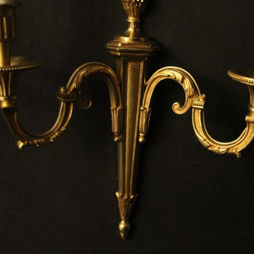 FRENCH PAIR OF GILDED TWIN ARM WALL LIGHTS - ADDITIONAL PHOTO 3