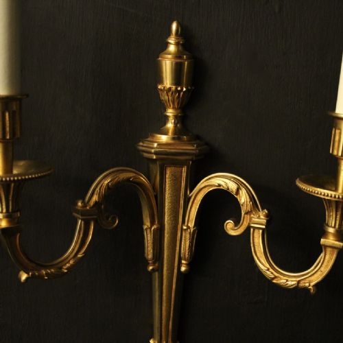 FRENCH PAIR OF GILDED TWIN ARM WALL LIGHTS - ADDITIONAL PHOTO 4