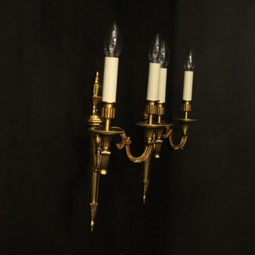 FRENCH PAIR OF GILDED TWIN ARM WALL LIGHTS - ADDITIONAL PHOTO 9