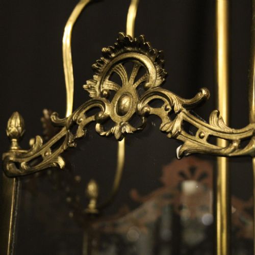 ENGLISH BRASS TRIPLE LIGHT ANTIQUE HALL LANTERN - ADDITIONAL PHOTO 5