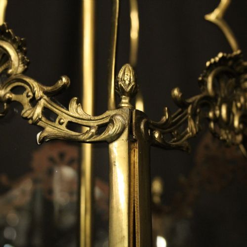 ENGLISH BRASS TRIPLE LIGHT ANTIQUE HALL LANTERN - ADDITIONAL PHOTO 6